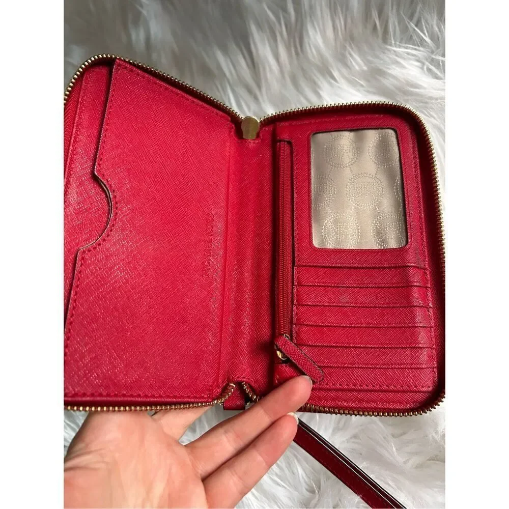 Michael Kors Wristlets Safiano Red Leather Wallet - Picture 3 of 8